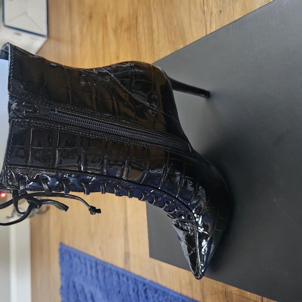 INC International Concepts Black Heeled Boots with Textured Finish